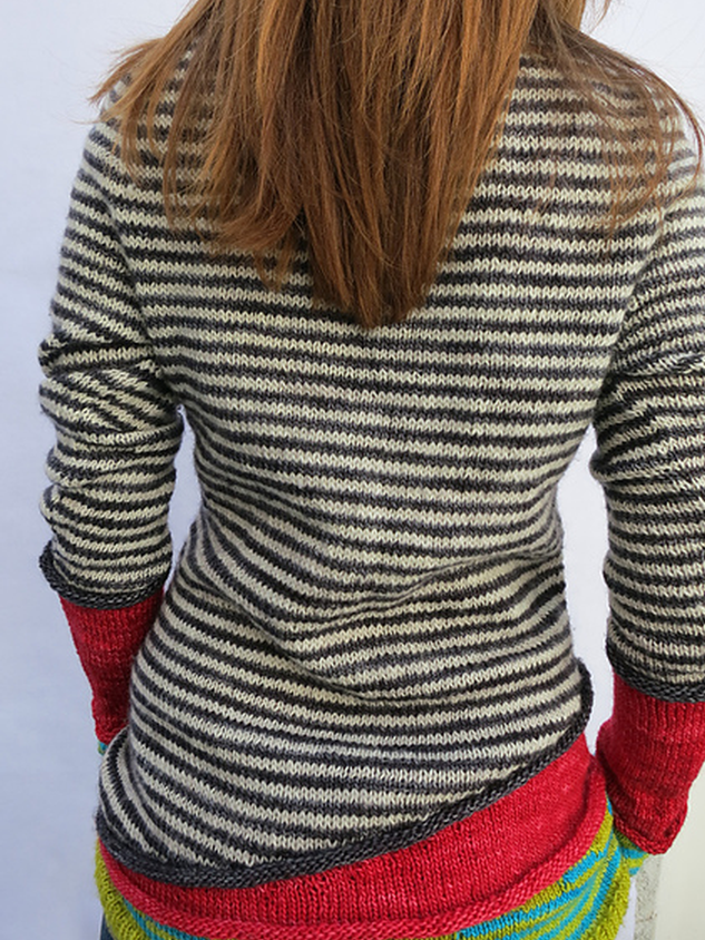 Red Wool Blend Long Sleeve Striped Paneled Sweater