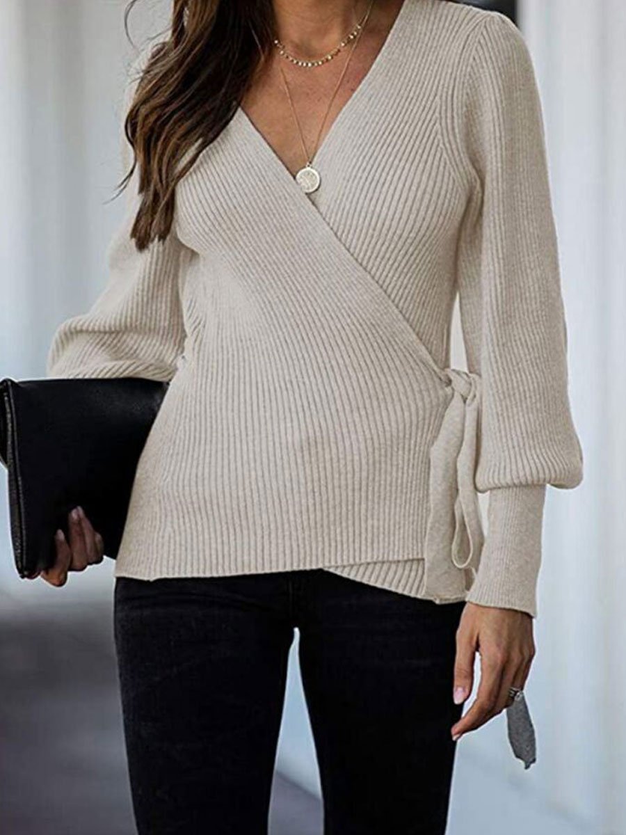 V-neck Loose Lace Knitted Sweater