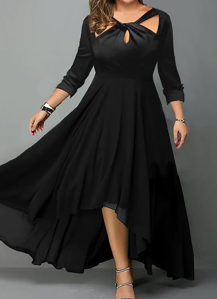 Women's Plus Size Party Dress Pure Color V Neck 3/4 Length Sleeve Winter Fall Fashion Modern Maxi long Dress Formal Party Dress