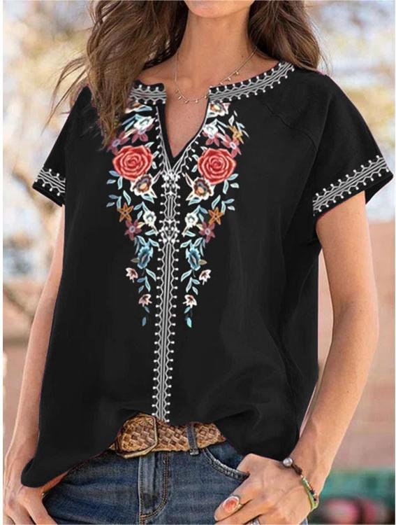 Boho Style Printed Short Sleeve T-shirt
