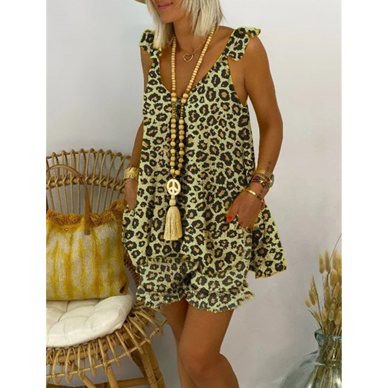 Leopard Print Loose Women's Casual Suit
