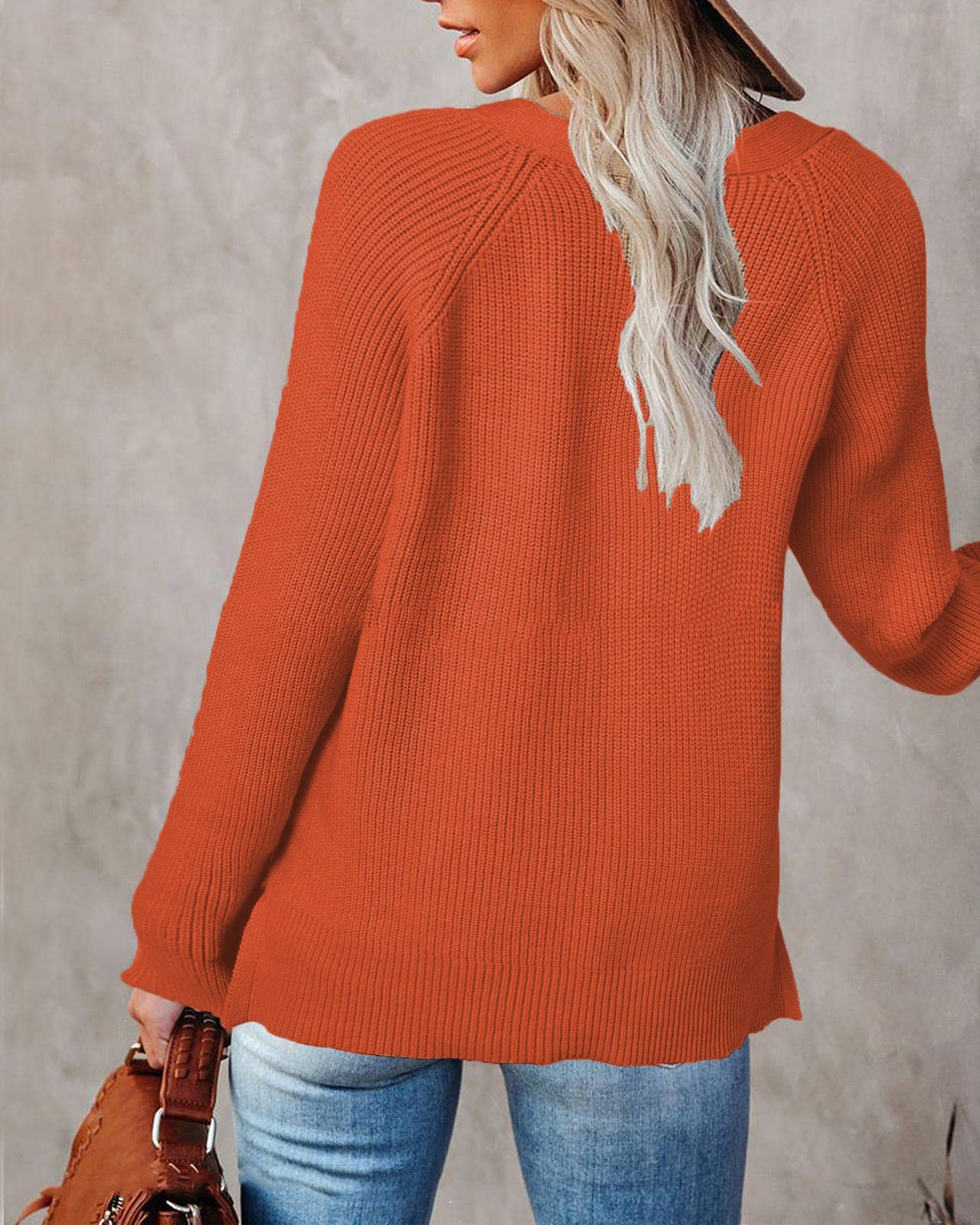 Women's Solid Long Sleeve Button Sweater