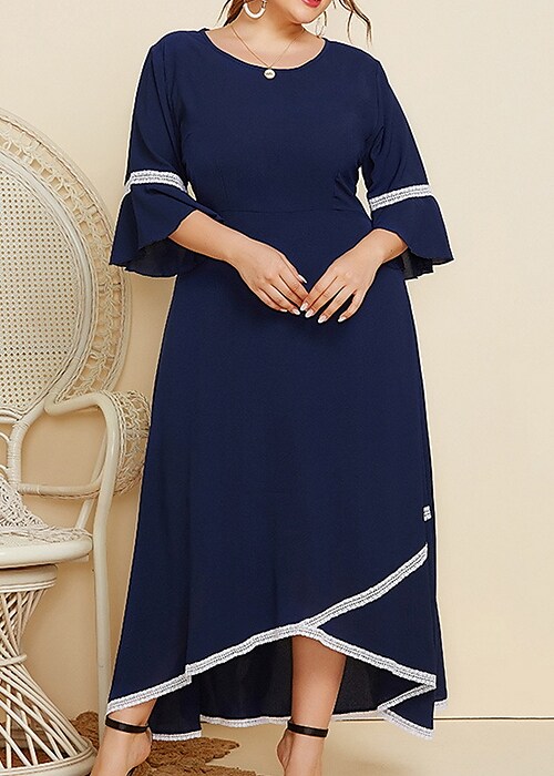 Women's Plus Size Holiday Dress Solid Color V Neck Formal Dress