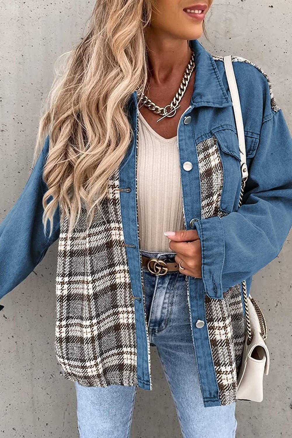 Vintage plaid pattern long sleeve women coat