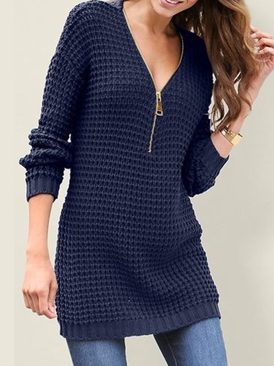 Zipper Sexy Deep V Neck Sweater
