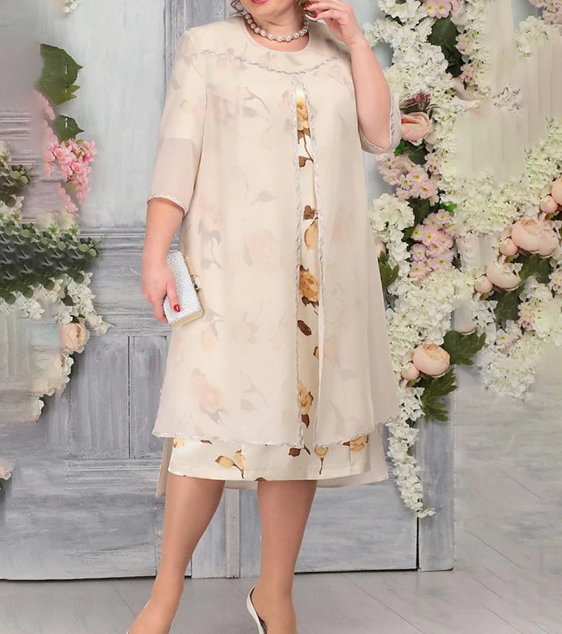 Women's Plus Size Holiday Dress Floral Crew Neck Ruched Dress