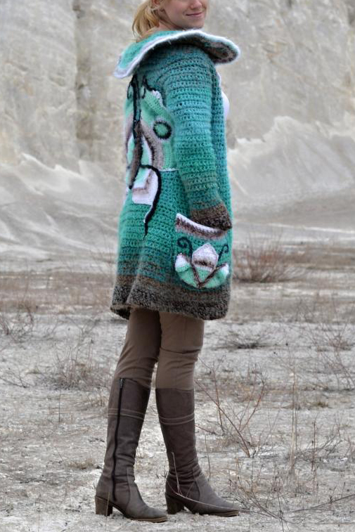 Women Long Sleeve Butterfly Plus Size Outwear - Green