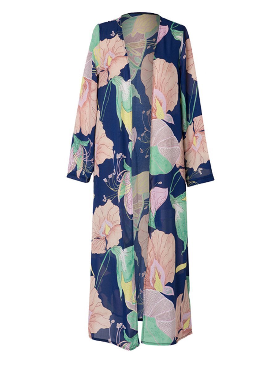 Casual Snap Front Floral Print Cardigan