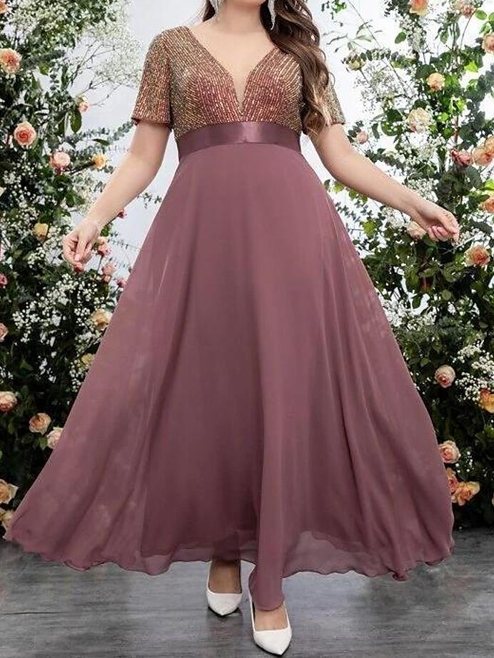 Women's Plus Size Party Dress Print V Neck Short Sleeve Spring Summer Stylish Modern Maxi long Dress Formal Party Dress