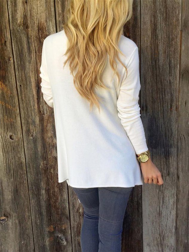 Knitted Long Sleeve Asymmetrical Fringed Solid Plus Size Sweater