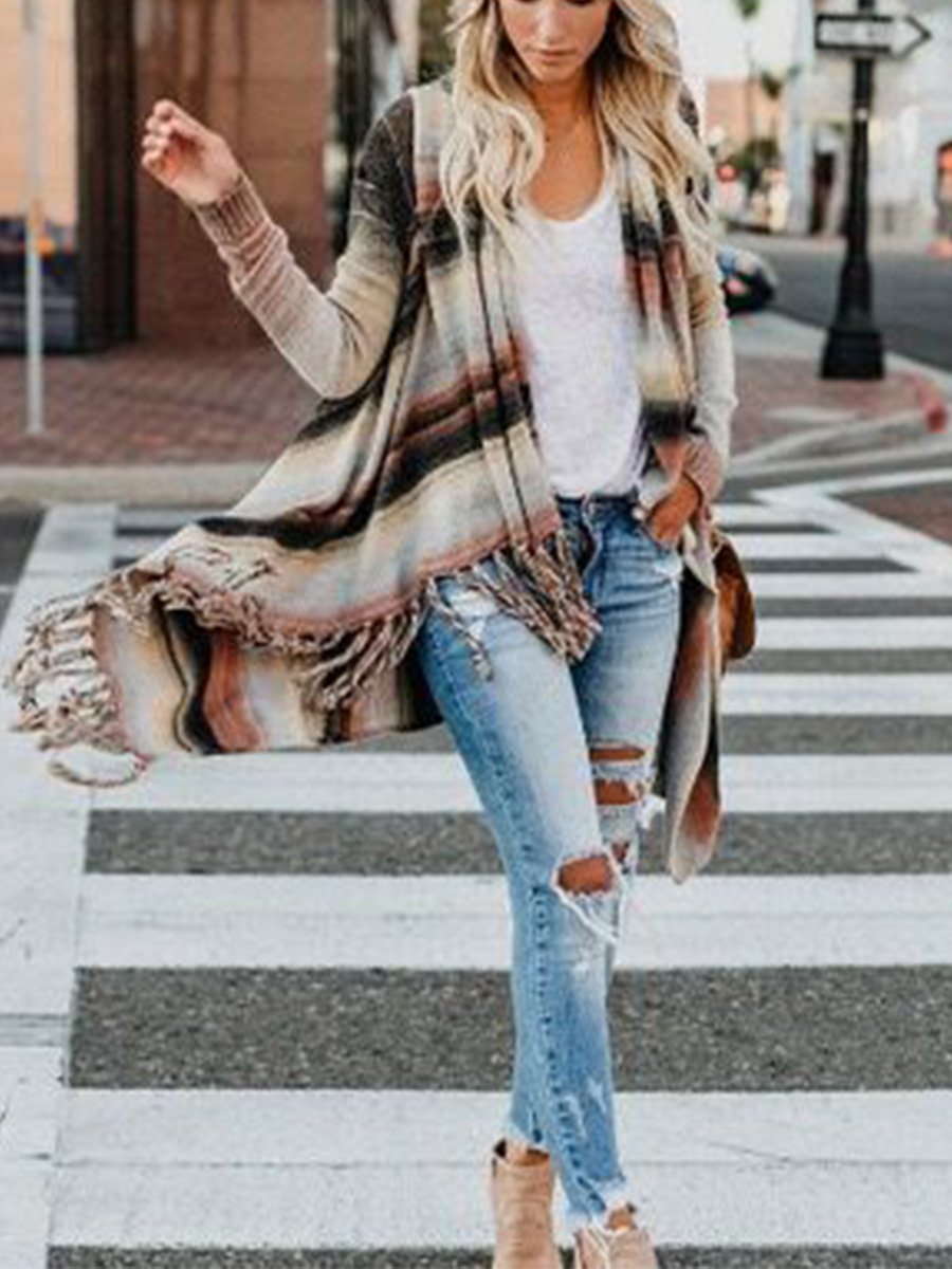 Fringe Striated Cardigan
