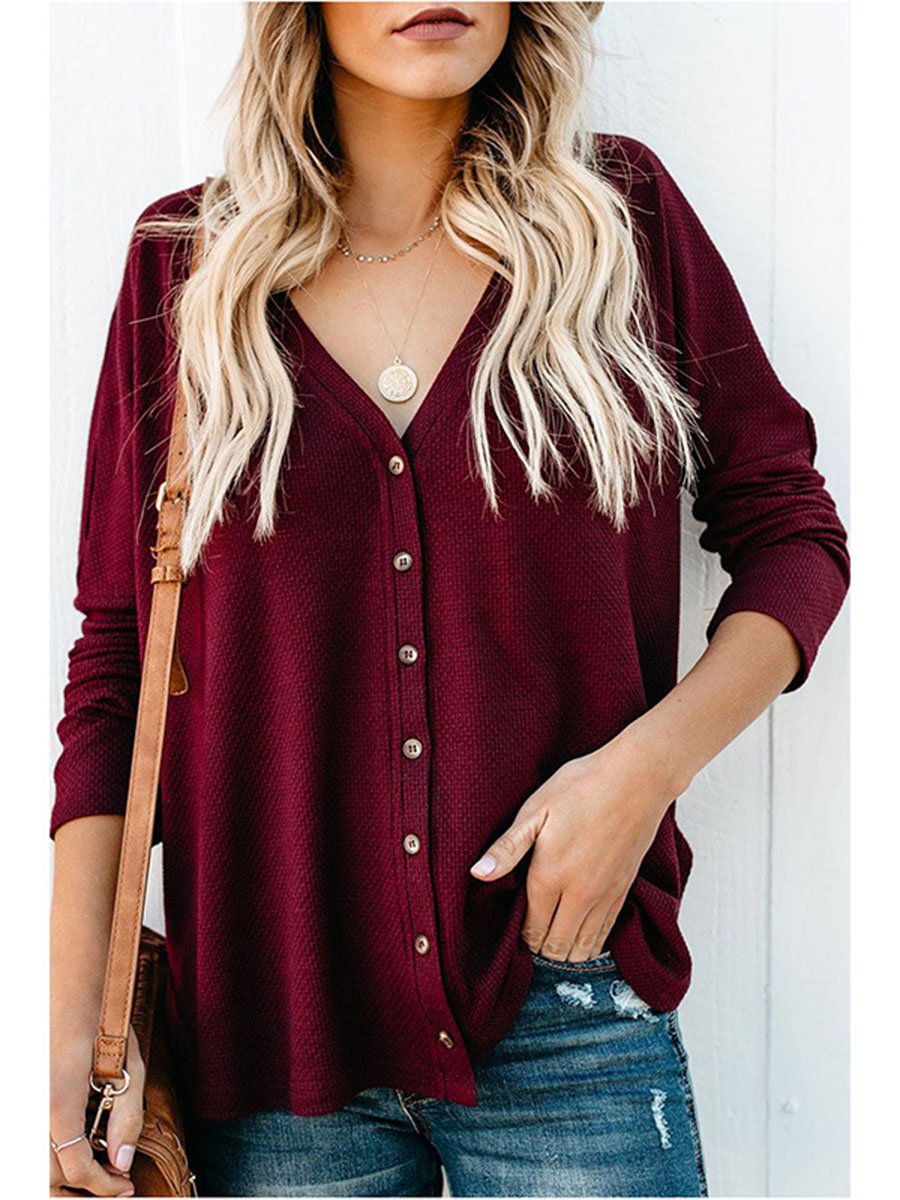 V-Neck Solid Color Single-Breasted Knot Knitted Long Sleeves Cardigan