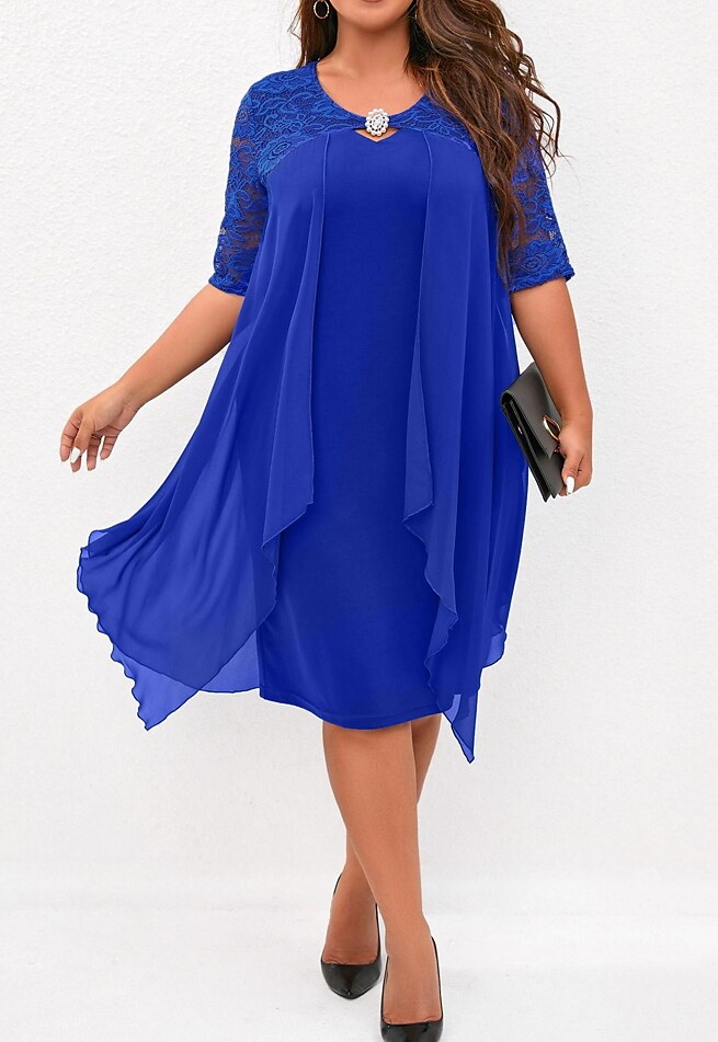 Women's Plus Size Party Dress Solid Color V Neck Layered Vintage Dress