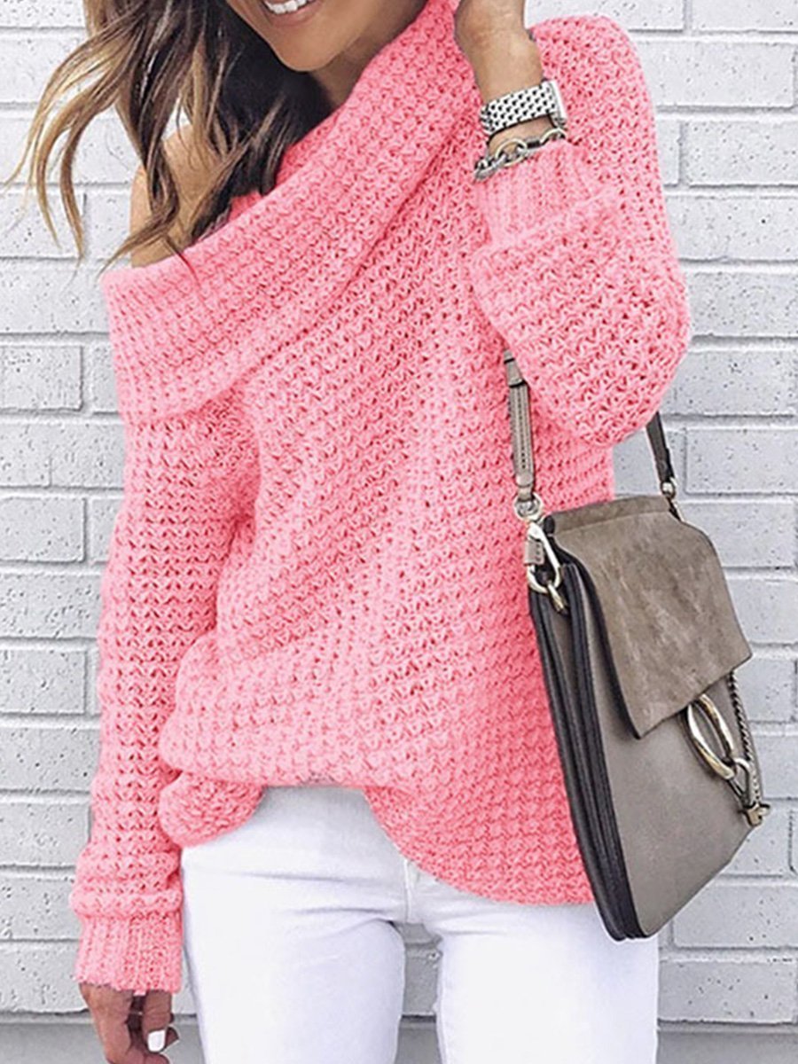 Off Shoulder Loose Solid Color Sweater