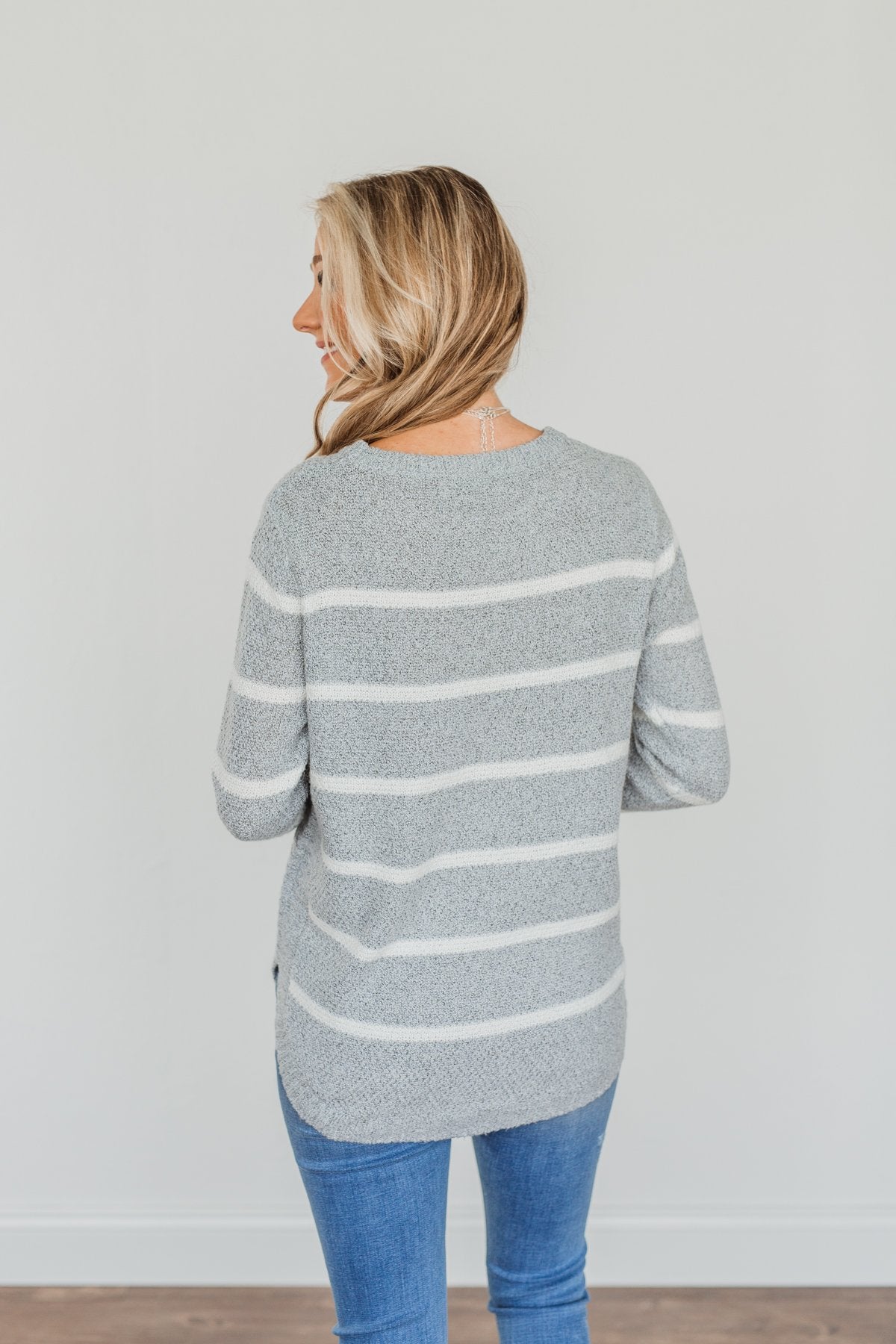 Way Of Life Striped Knit Sweater- Grey & Ivory