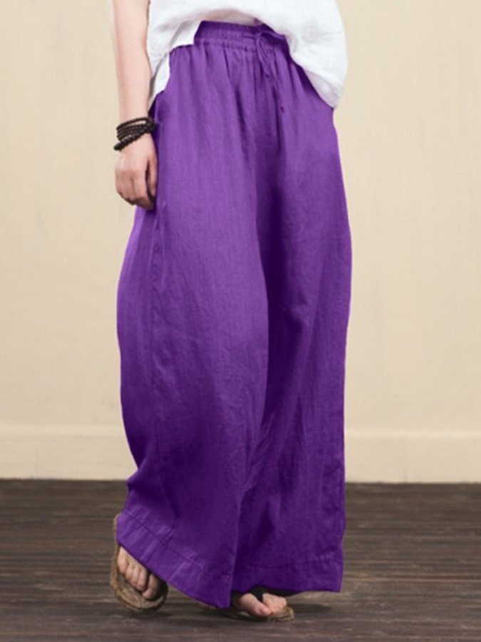 Women's cotton linen loose straight trousers casual pants wide leg pants