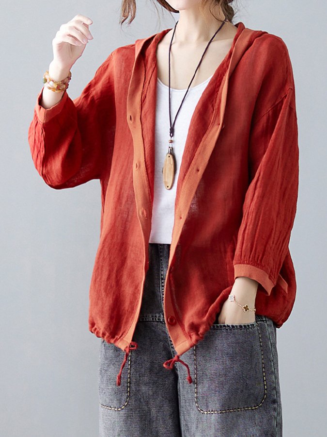 Women's Loose Casual Ramie Long Sleeve Shirt