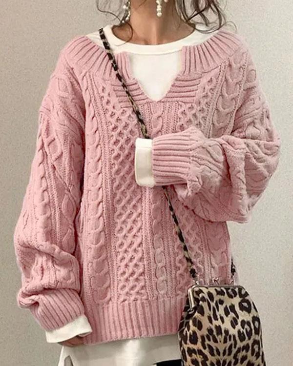 V Neck Hand Twist Sweater