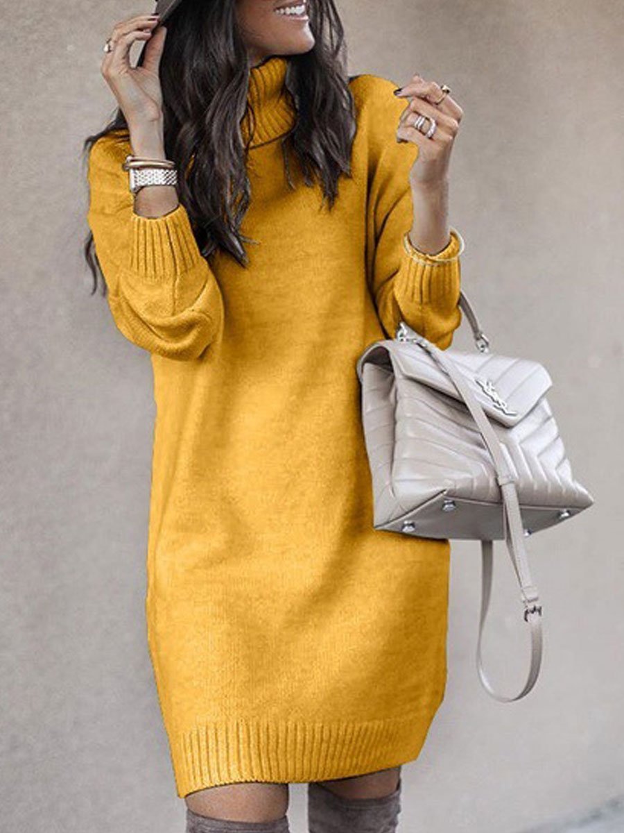 Turtleneck Knitted Mid-length Sweater