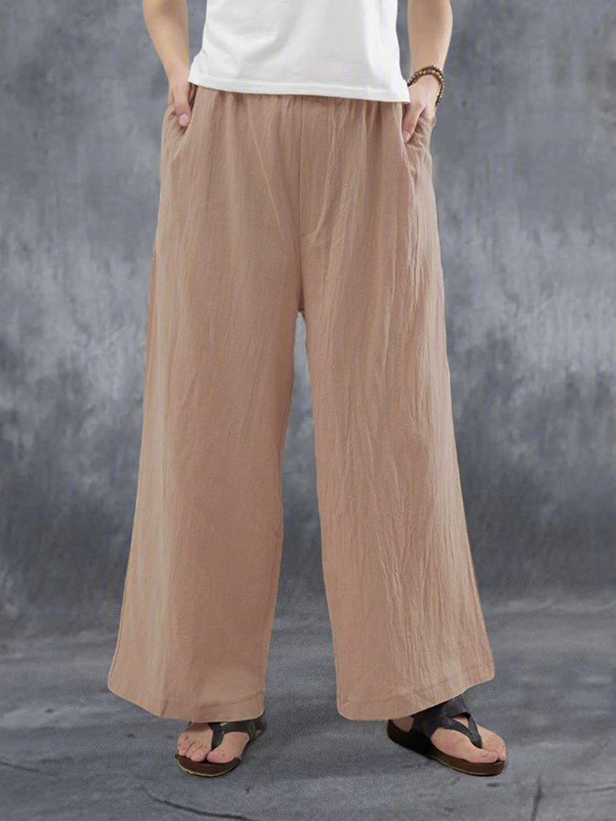 Women's Comfortable Casual Simple Cotton Linen Loose Wide Pants