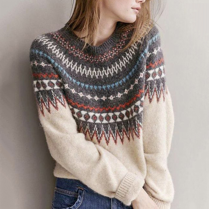 Ethnic Jacquard Ferris Wheel Retro Sweater