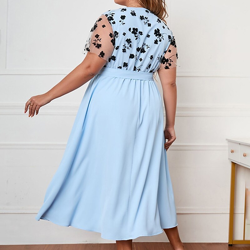 Women's Plus Size Casual Dress Floral V Neck Short Sleeve Fall Winter Casual Midi Dress Causal Daily Dress