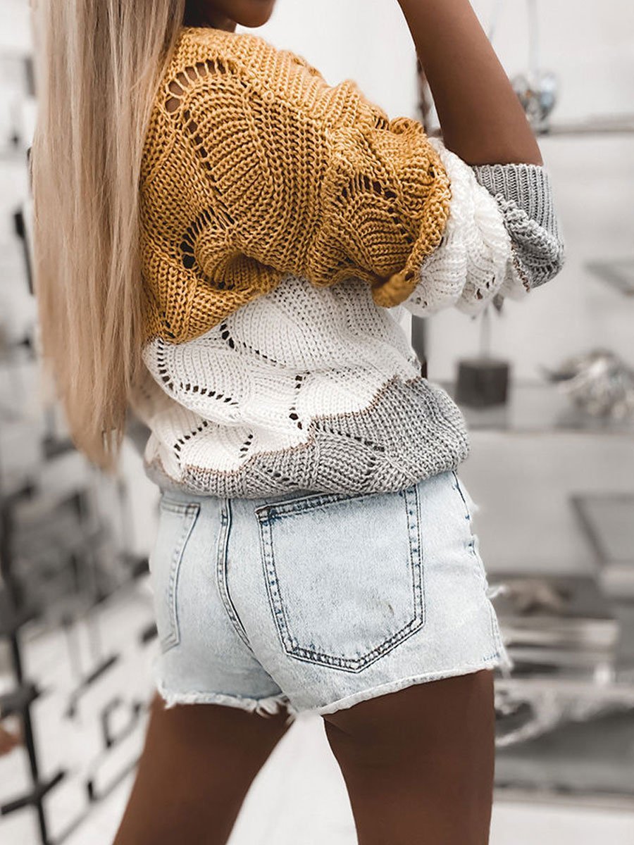 V-neck hollow color loose sweater