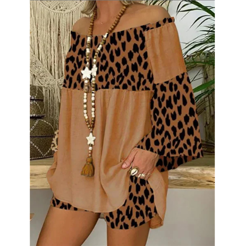 Leopard Splicing Loose plus Size Cotton and Linen Suit