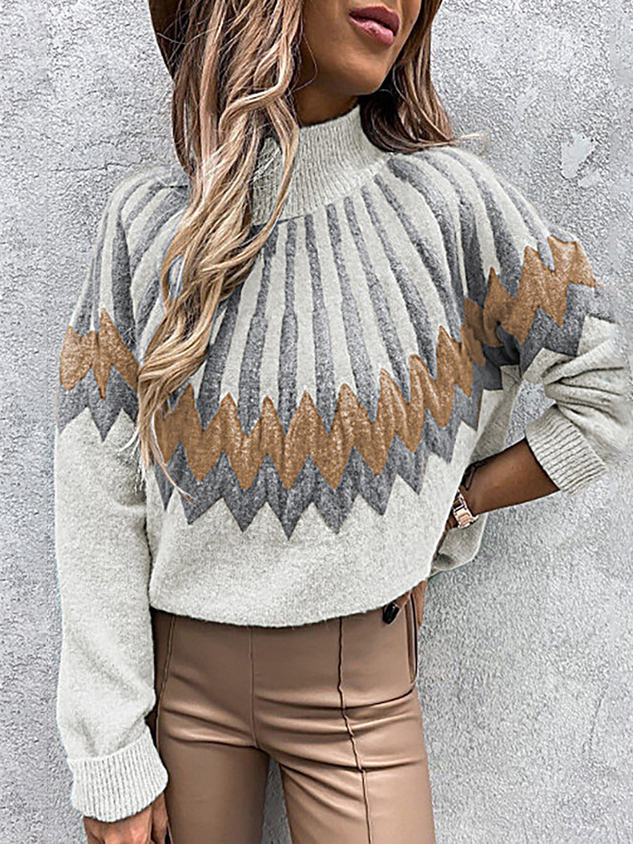 Women's Printed Turtleneck Long Sleeve Knit Sweater