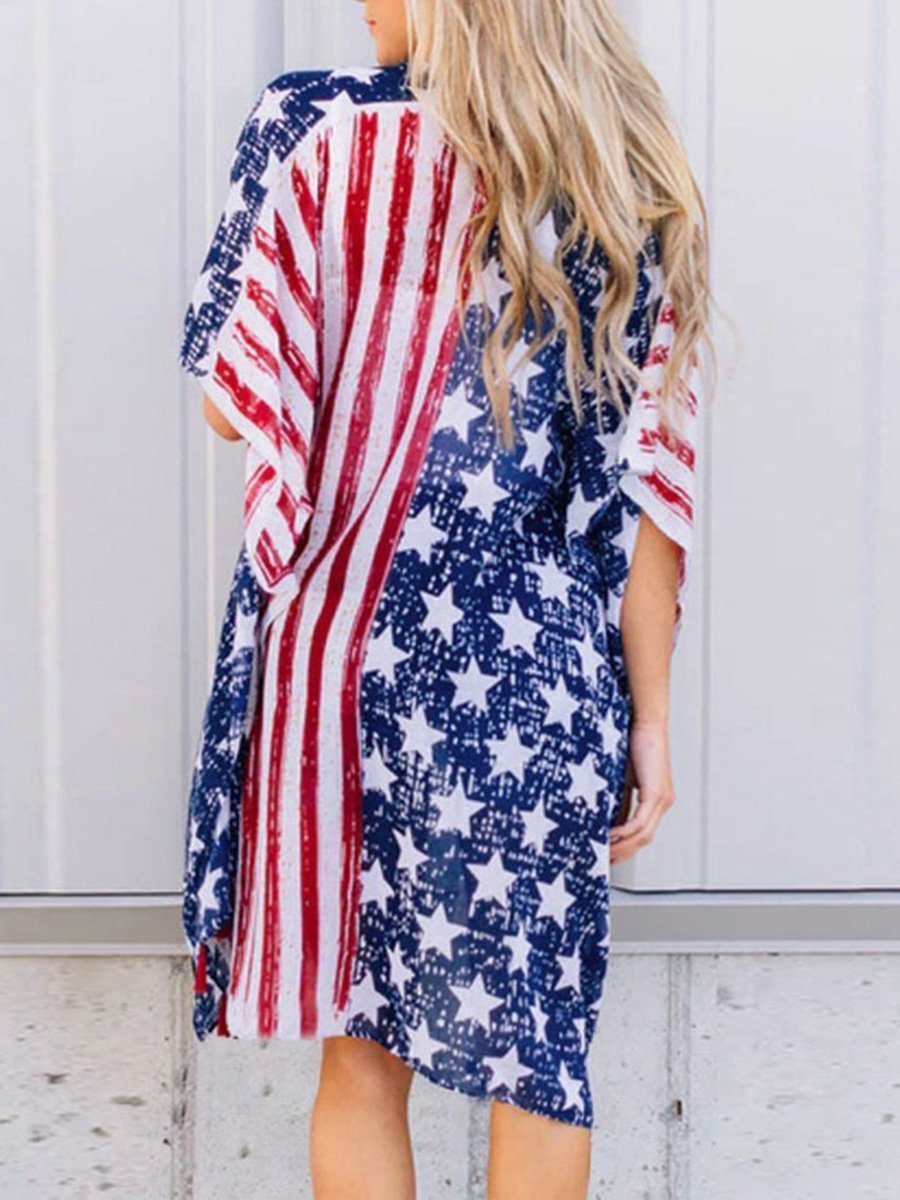 Irregular Hem Stars and Stripe Flag Kimono Cardigan