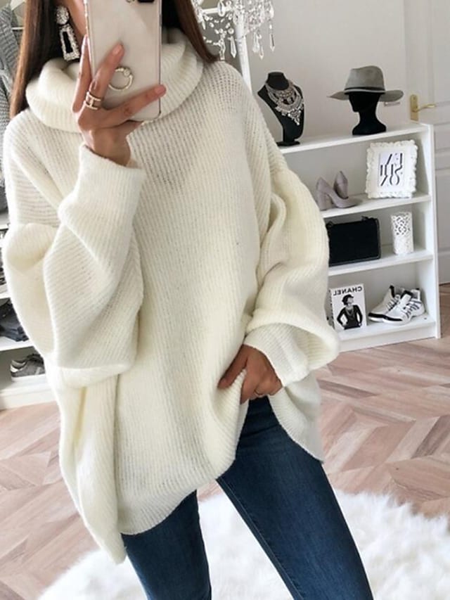 Women's Pullover Sweater Knitted Casual Long Sleeve Loose Sweater