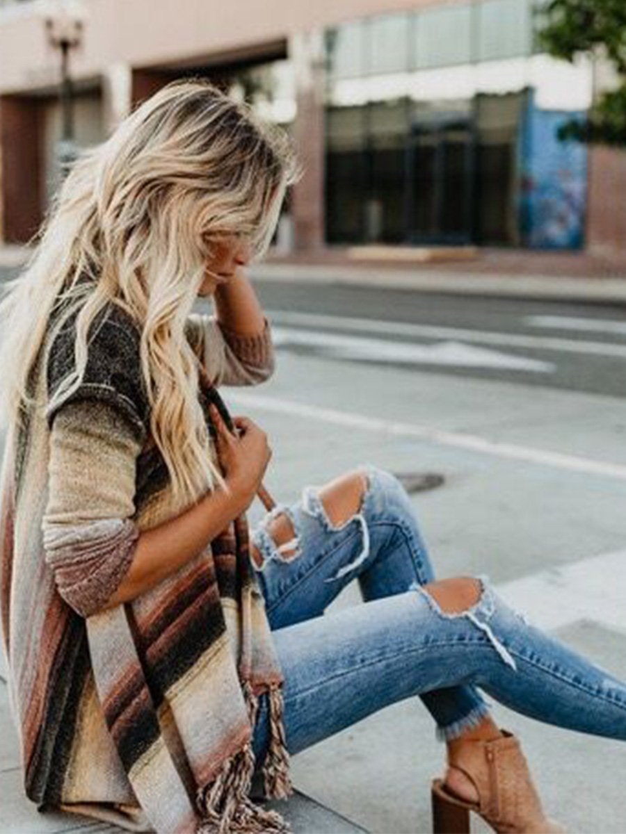 Fringe Striated Cardigan