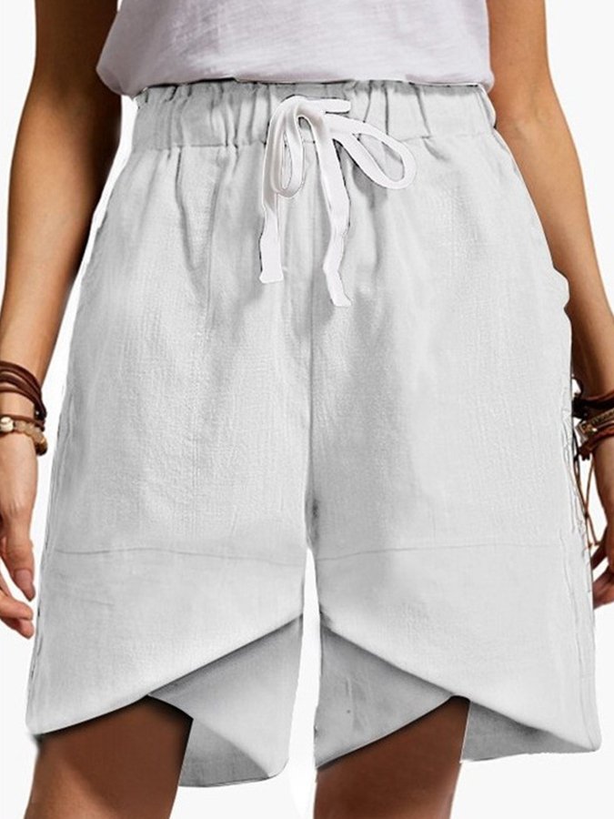 Ladies cotton and linen lace-up cross loose casual shorts