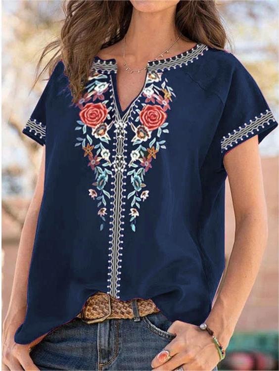 Boho Style Printed Short Sleeve T-shirt