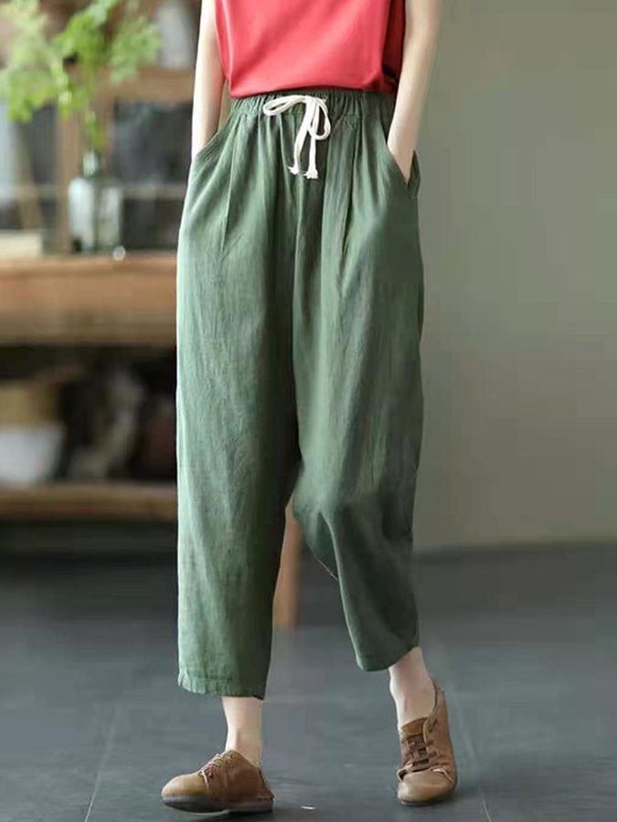 Women's Casual Solid Color Literary Harem Cropped Pants