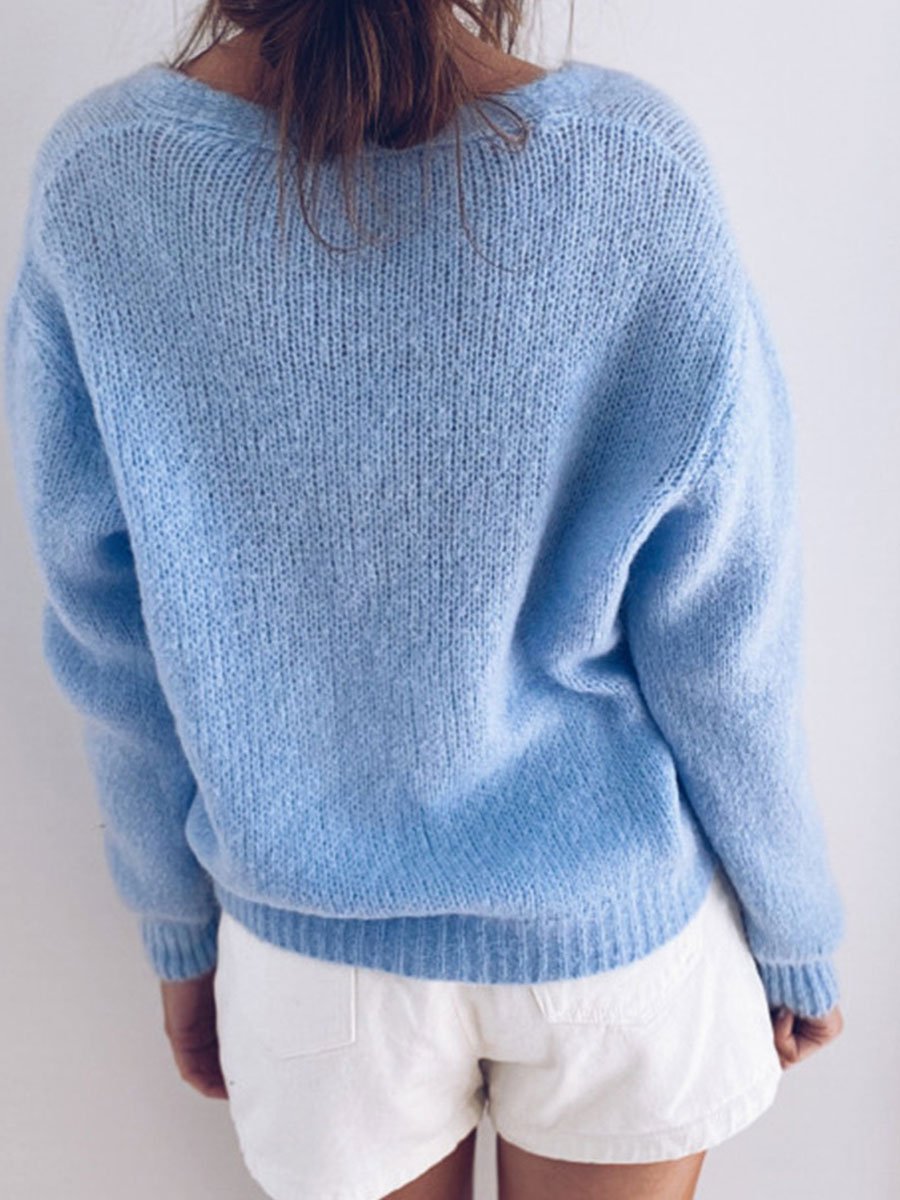 Sexy hollow V-neck long-sleeved knitted cardigan sweater