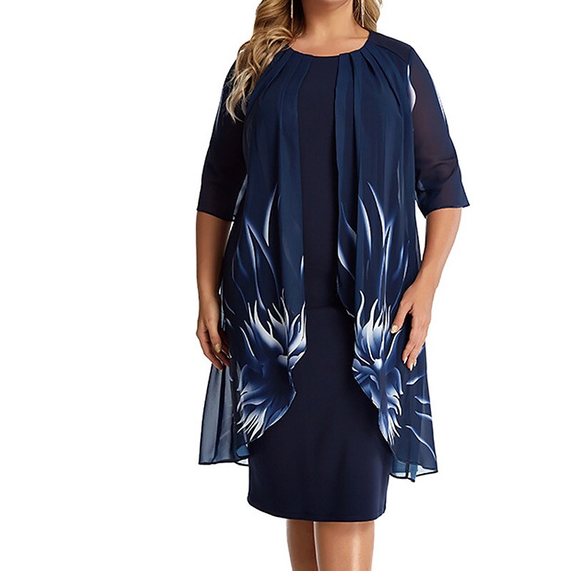 Women's Plus Size Holiday Dress Floral Crew Neck Print Half Sleeve Dress