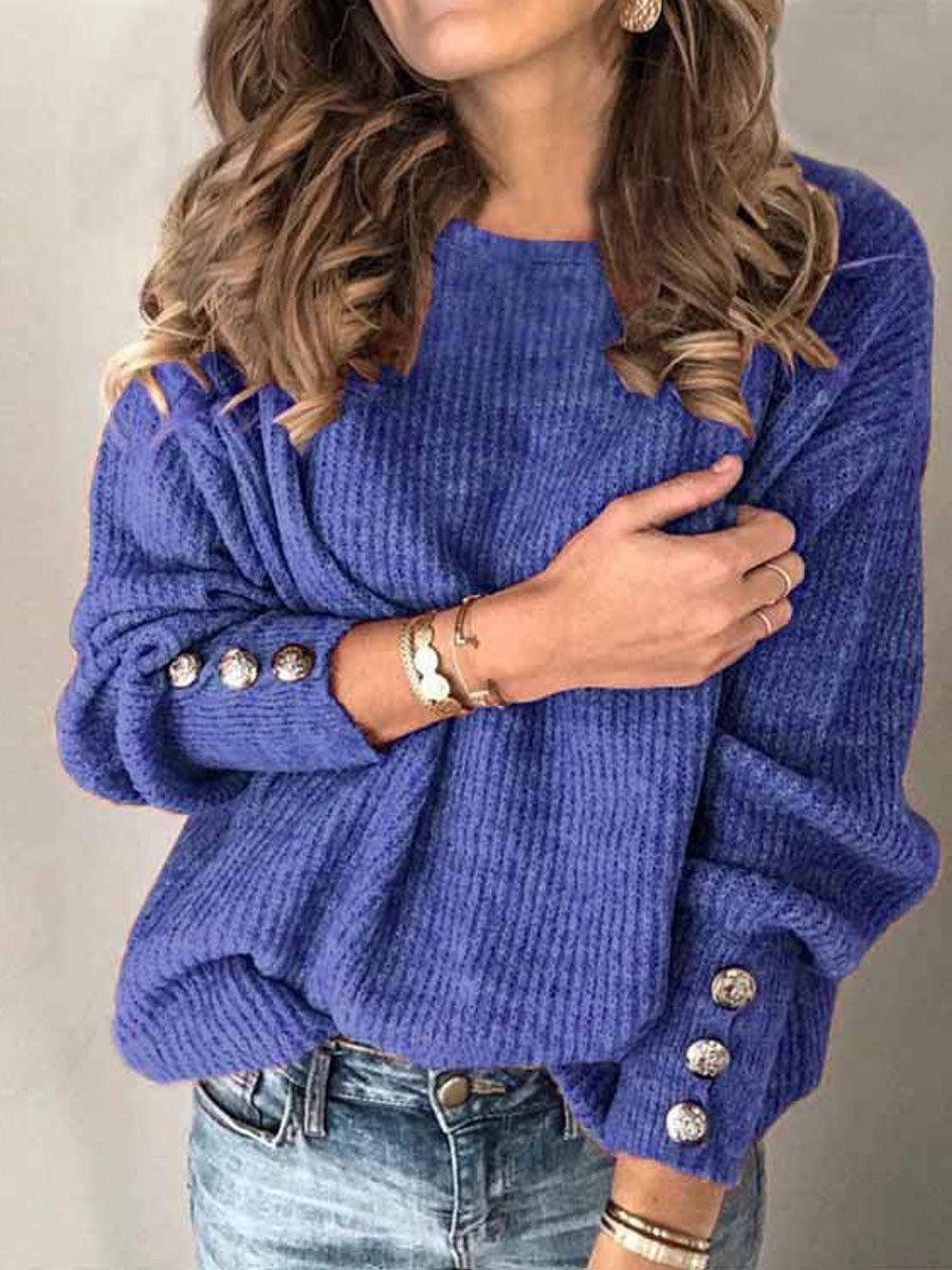 Long Sleeve Round Neck Button Sweater
