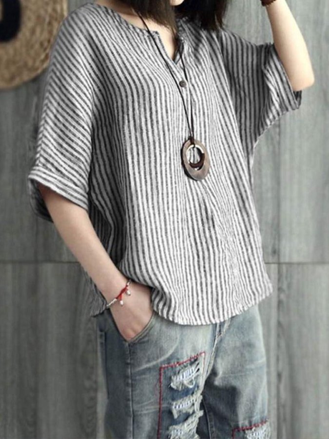 Women's Simple Printed Striped Shirt