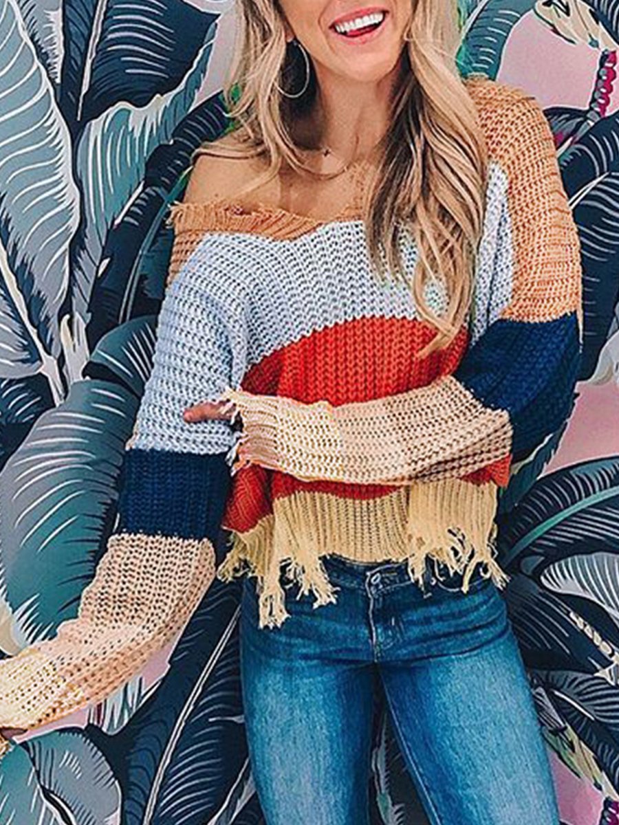 Autumn And Winter New Knitted Sweater Wave Fringe Hem