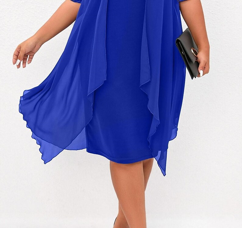 Women's Plus Size Party Dress Solid Color V Neck Layered Vintage Dress