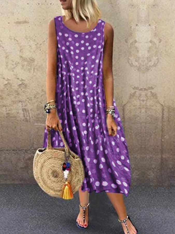 Women's Sleeveless Bohemian Print Polka Dot Dress