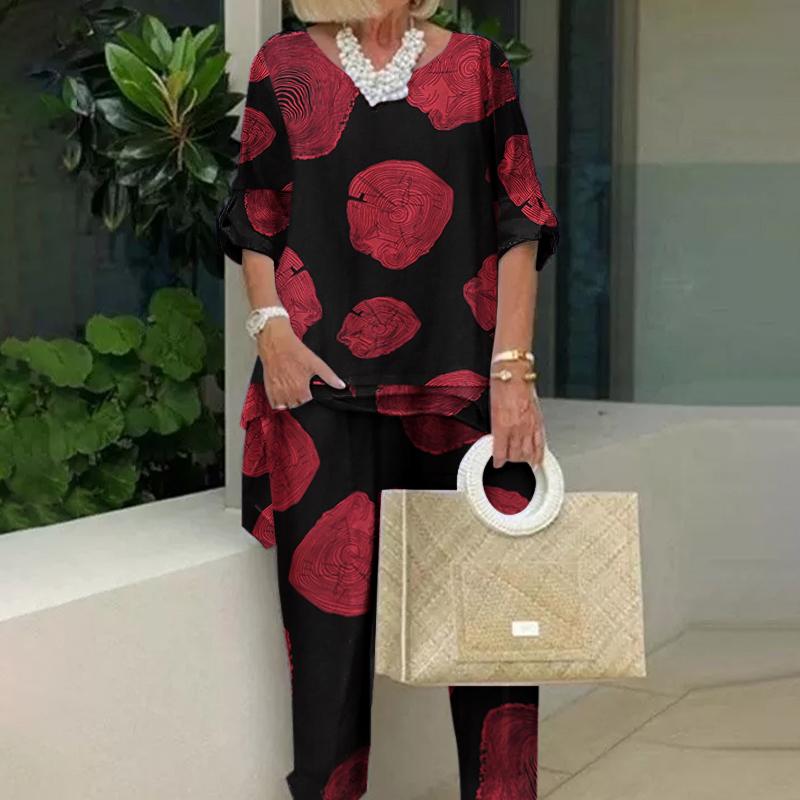 Women Floral Printed Tracksuit  2pcs Summer Pant Sets Casual 3/4 Sleeve Blouse Urban Suits Loose Matching Sets Outifits