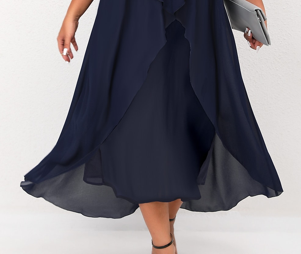 Women's Plus Size A Line Dress Solid Color V Neck Ruched Half Sleeve Fall Winter Basic Midi Dress Daily Vacation Dress / Cotton