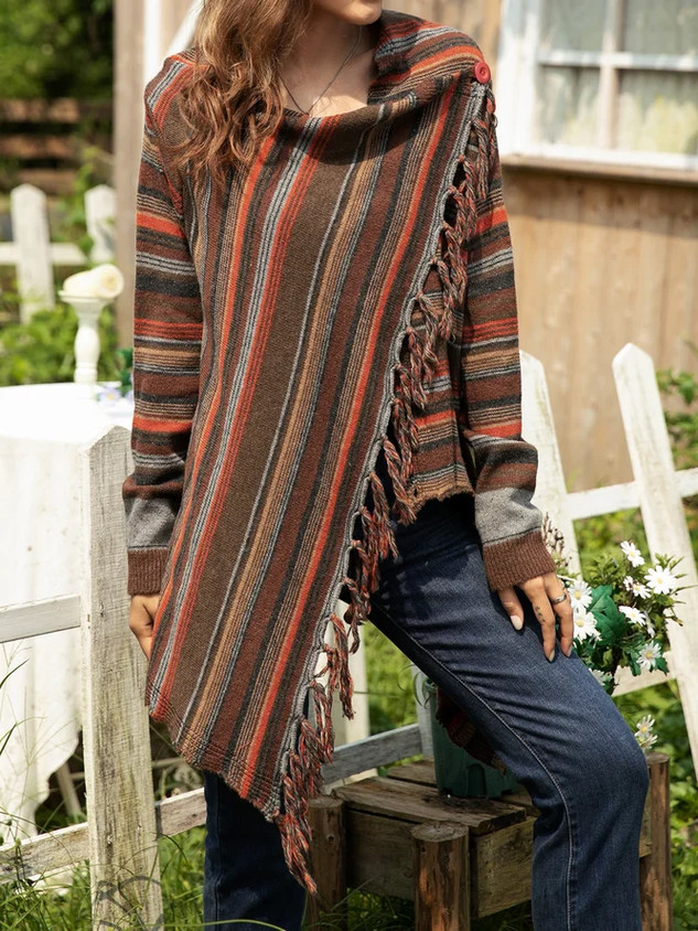 Asymmetrical Long Sleeve Stripes Casual Sweater
