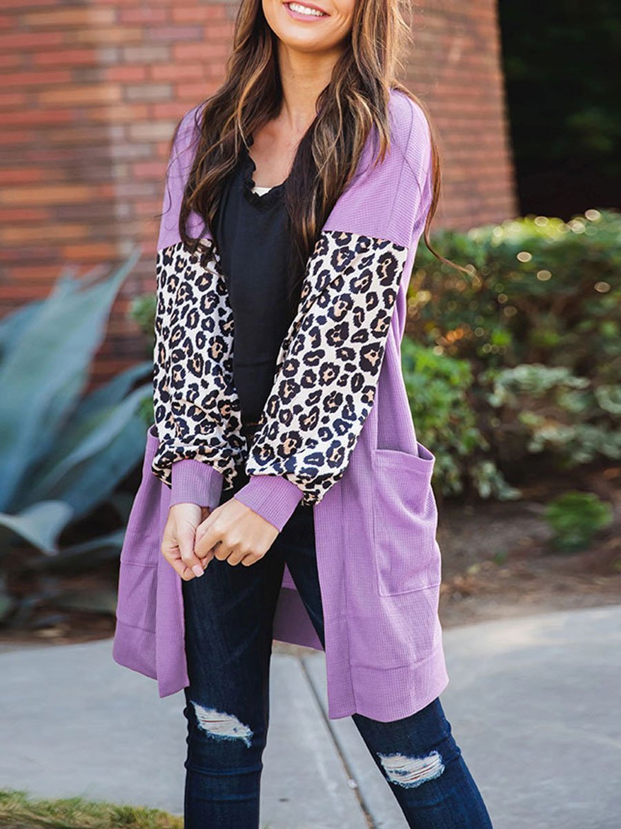 Leopard Stitching Long Sleeve Cardigan
