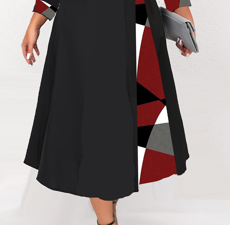 Women's Plus Size A Line Dress Graphic Shirt Collar Long Sleeve Fall Winter Stylish Formal Midi Dress Date Work Dress