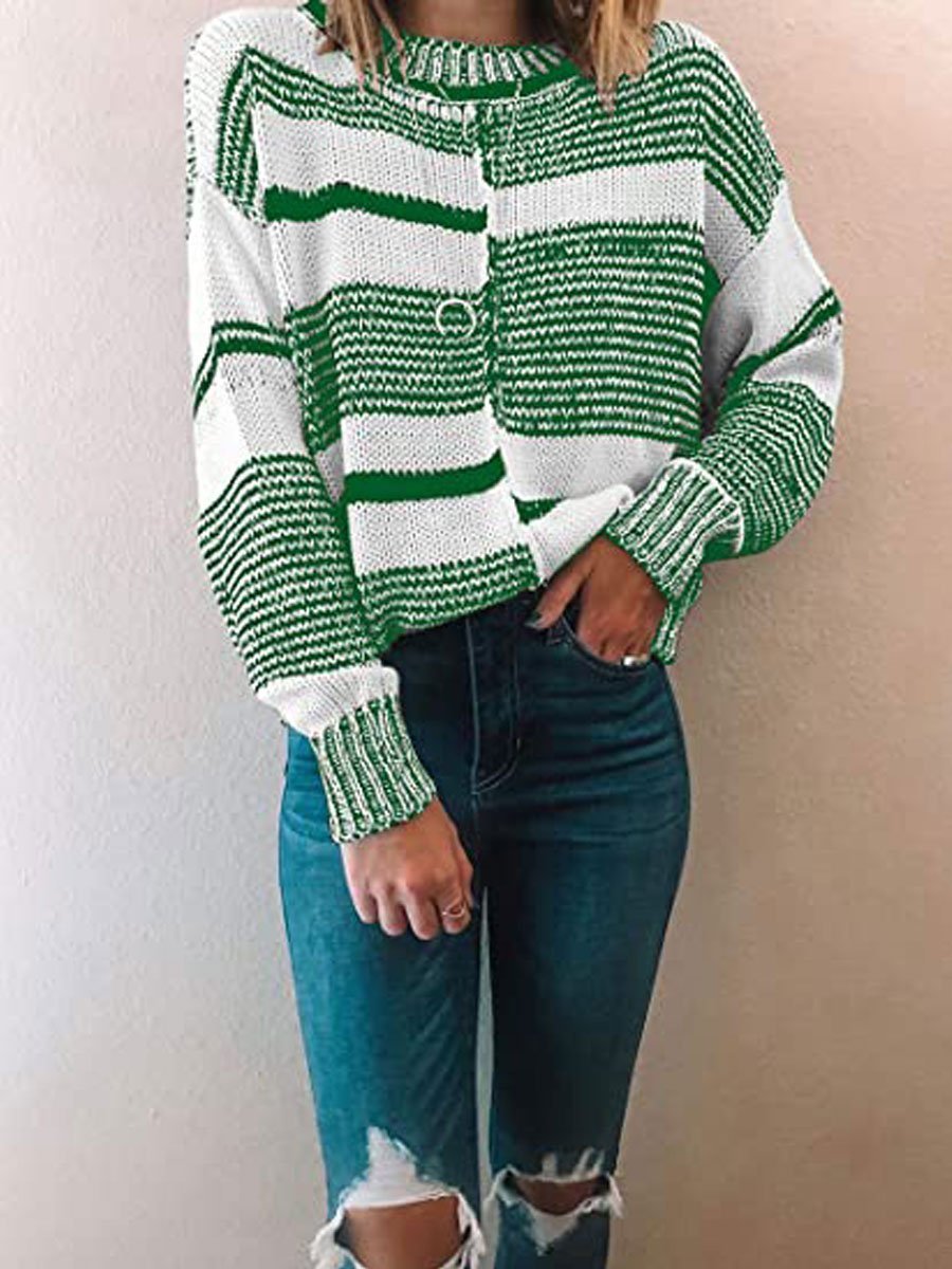Panel round neck knitted sweater