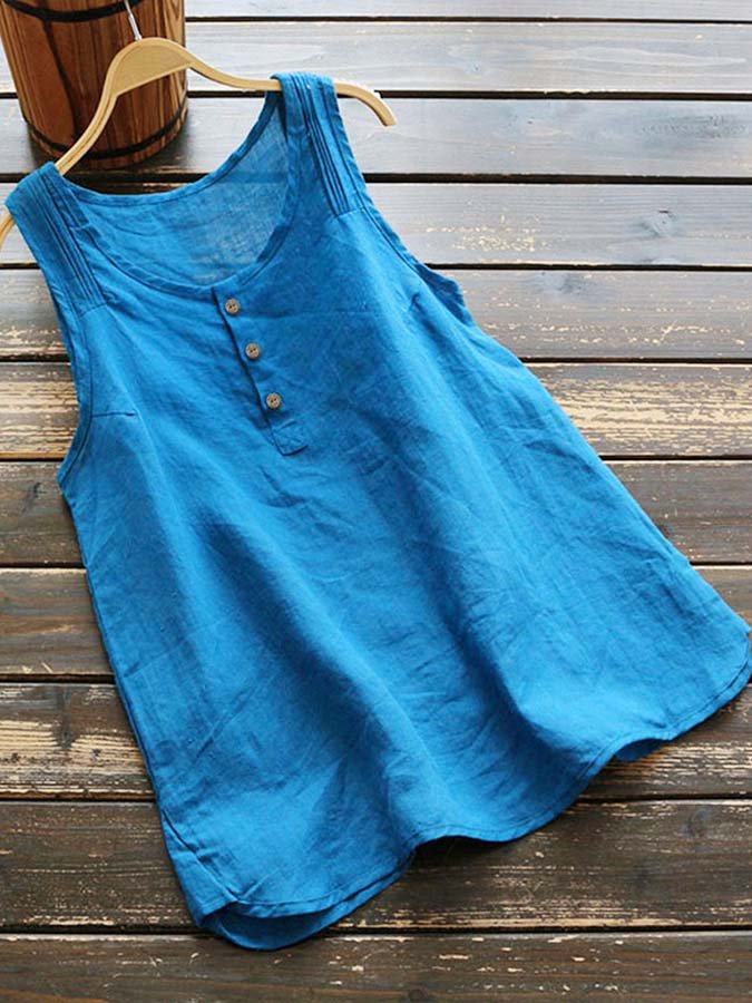 Women's Cotton Linen Button Sleeveless Top
