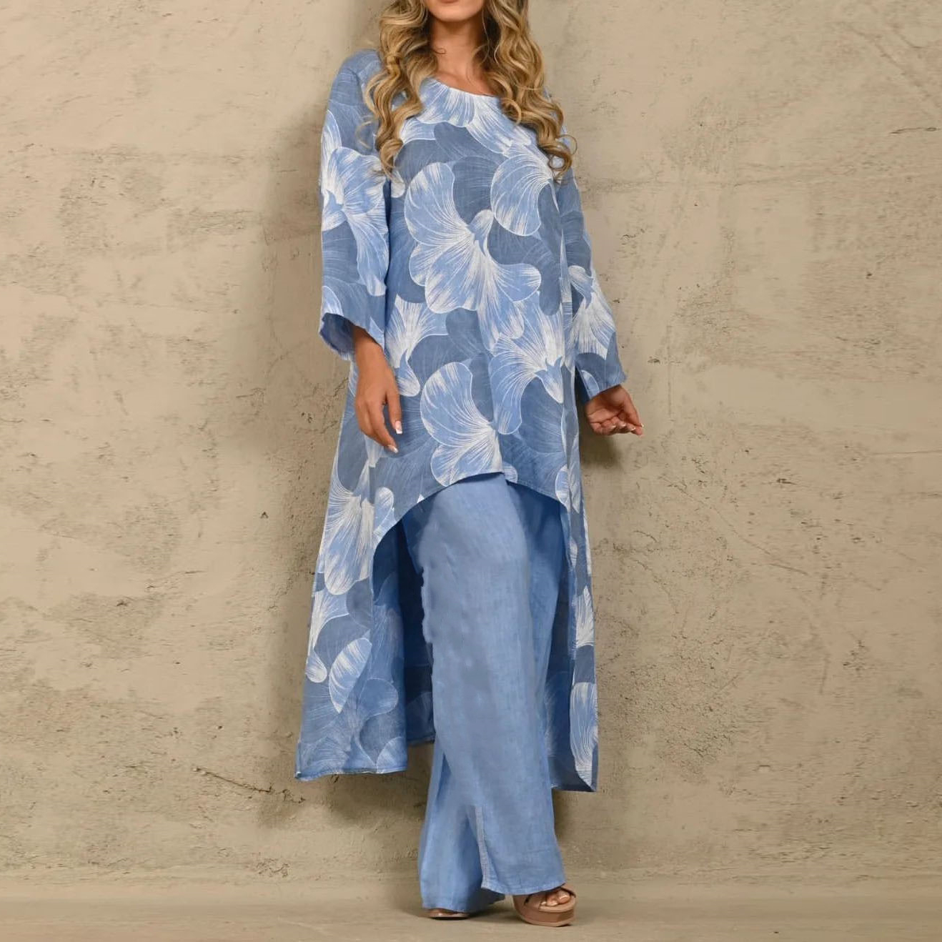 Casual Loose plus Size Print Irregular Long Sleeve Suit